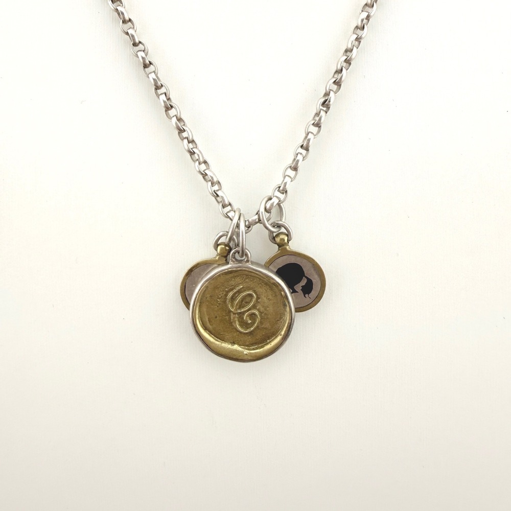 Waxing Poetic Sterling Silver Brass Initial C Silhouette Charm Necklace Preppy